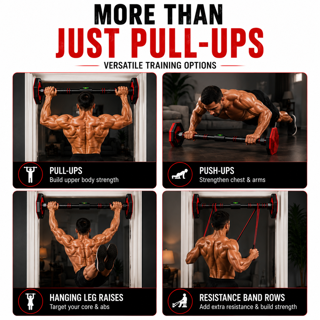 Secure locking system on adjustable doorway pull-up bar for safe workouts