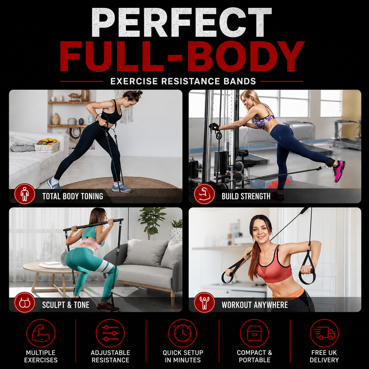 Women using the Pilates Bar Kit for home workouts, strength training and full body toning