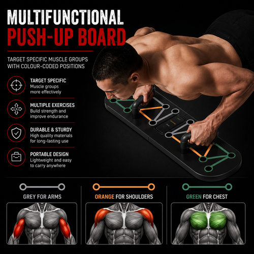 Multifunction push up board targeting chest shoulders arms and upper body muscle groups